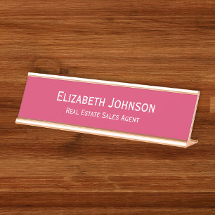 Modern Dark Pink Professional Business Office Desk Name Plate