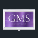 Modern Dark Purple Brushed Metal 3 Monogram Script Business Card Holder<br><div class="desc">Modern Elegant Dark Purple Brushed Metal Monogram Script Business Card Case</div>