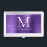 Modern Dark Purple Brushed Metal Monogram Script Business Card Holder<br><div class="desc">Elegant Dark Purple Brushed Metal Monogram Script Business Card Case</div>