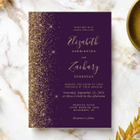 Modern Dark Purple Gold Faux Glitter Edge Wedding