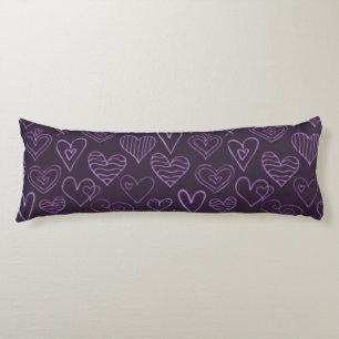 Modern Dark Purple Hearts Pattern Body Pillow