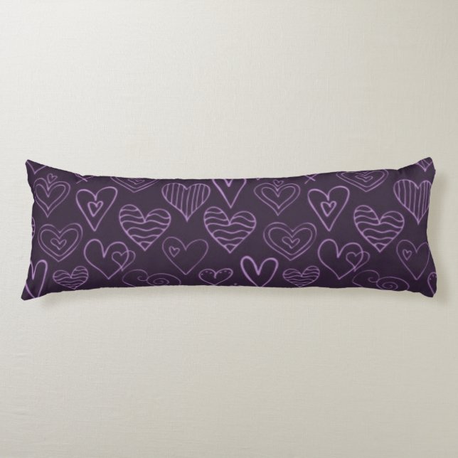 Modern Dark Purple Hearts Pattern Body Pillow (Front)