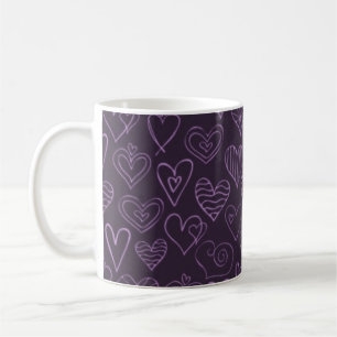Modern Dark Purple Hearts Pattern Coffee Mug