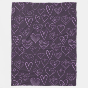 Modern Dark Purple Hearts Pattern Fleece Blanket
