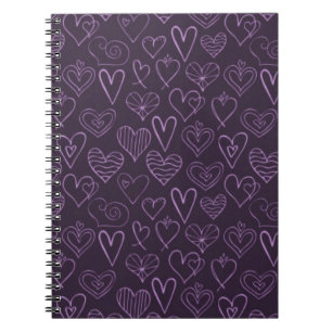 Modern Dark Purple Hearts Pattern Notebook