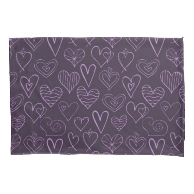 Modern Dark Purple Hearts Pattern Pillowcase (Front)