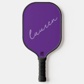 Modern Dark Purple Pink Script Name  Pickleball Paddle