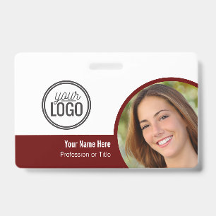 Modern Dark Red Colour Block Photo Name Tag Badge