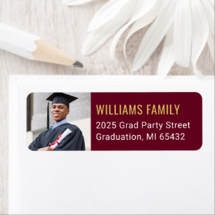 Modern Dark Red Graduation Photo Retour Adresse