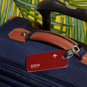 Modern Dark Red Luggage Tag with Name