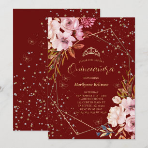 Modern Dark Red Quinceañera Invitation