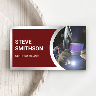 Modern Dark Red Steel Welding Fabricator Welder Business Card