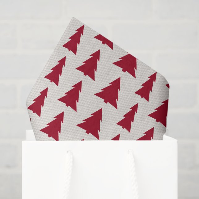 Modern Dark Red Trees Beige Faux Texture Pattern Tissue Paper (Gift Bag)