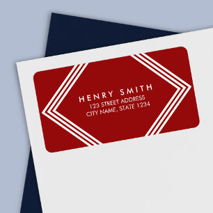 Modern Dark Red & White Borders Geometric Address Label