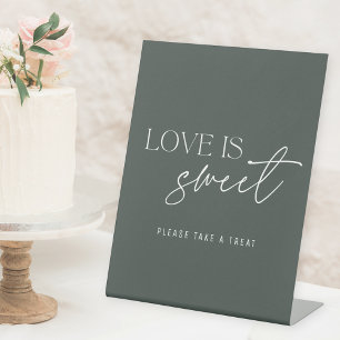 Modern Dark Sage Green Love is Sweet Wedding Table Pedestal Sign
