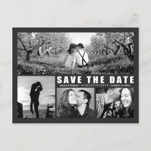 Modern Dark Save The Date 4 Photo Collage Postcard