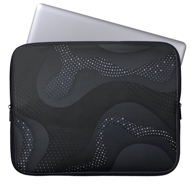 Modern Dark-Silver Halftone Pattern Laptop Sleeve (Front)