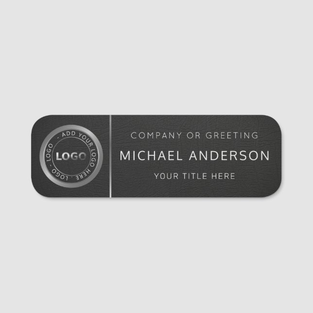 Modern Dark & Silver Logo Professional Employee Name Tag (Front)