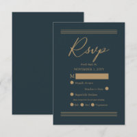 Modern Dark Teal| Antique Gold Minimalist RSVP