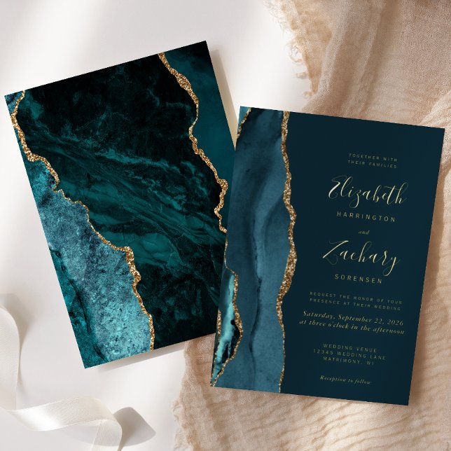 Modern Dark Teal Blue Gold Agate Wedding (Creator Uploaded)