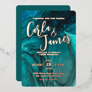 modern Dark Teal watercolor Gold chic wedding 
