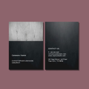 Modern Dark Texture Black Grey Wood Construction Business Card