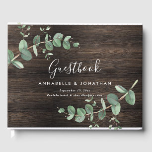 Modern dark wood eucalyptus rustic simple guest book