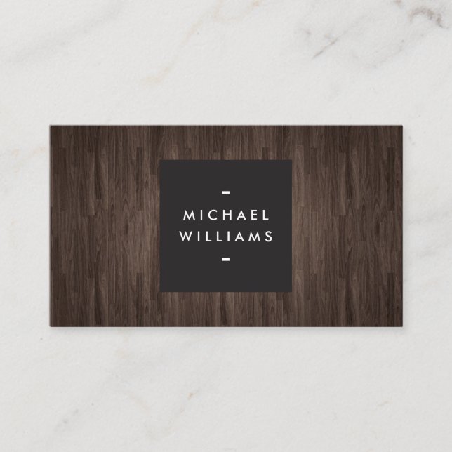 Modern Dark Wood Professional Business Card (Front)