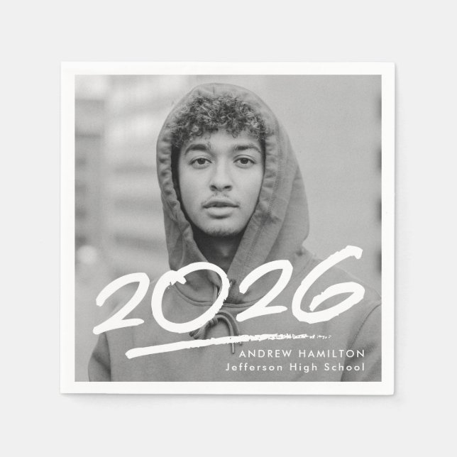 Modern Dashed 2025 Photo Graduation Napkins (Front)