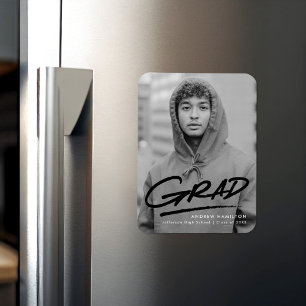 Modern Dashed Black Photo Graduation Magnet