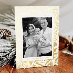 Modern Dashed Gold Photo Foil Holiday Card