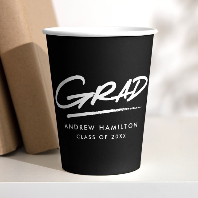 Modern Dashed Grad Black and White Graduation Paper Cups (Creator Uploaded)