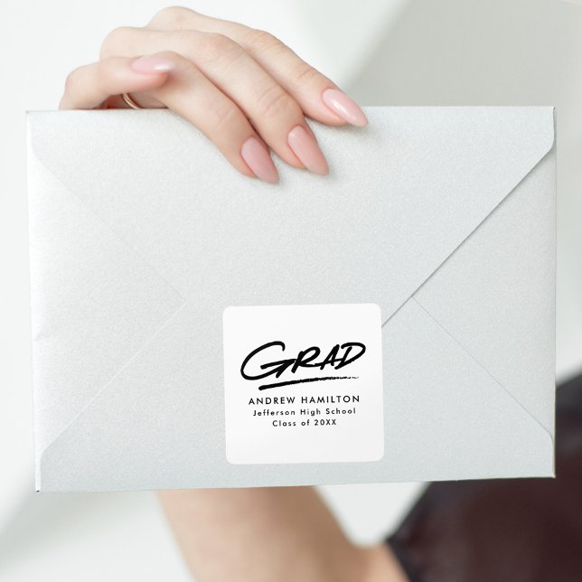 Modern Dashed Grad Black Graduation Square Sticker (Creator Uploaded)