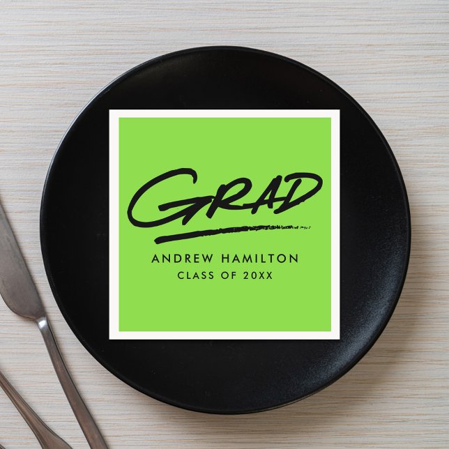 Modern Dashed Grad Lime Green Graduation Napkin (Creator Uploaded)