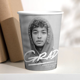 Modern Dashed Grad Photo Graduation Paper Cups