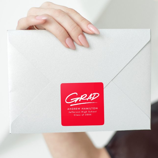 Modern Dashed Grad Red Graduation Square Sticker (Creator Uploaded)