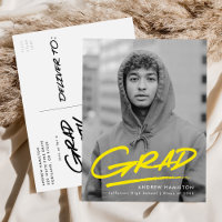 Modern Dashed Grad Yellow Photo Graduation Party