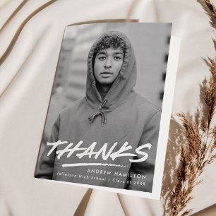 Modern Dashed Photo Graduation Thank You Card