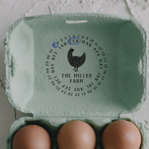 Modern Date & Chicken Farm Name Personalized Egg Self-inking Stamp