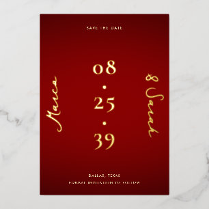 Modern Date   Red and Gold Wedding Save the Date
