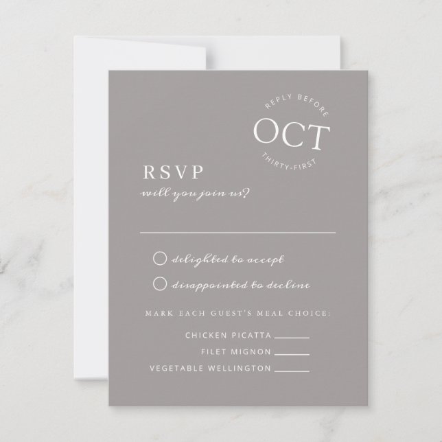 Modern Date Seal Soft Grey Wedding Invite RSVP (Front)