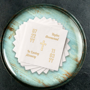 Modern Dates & Cross Name In Loving Memory Foil Napkins