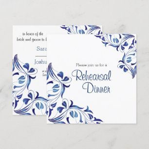 Modern Day Dark Blue Floral - Rehearsal Dinner Invitation