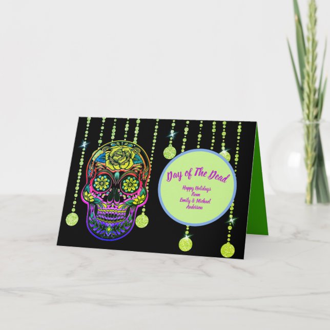 Modern Day of Dead Dia De Los Muertos Personalized Card (Front)