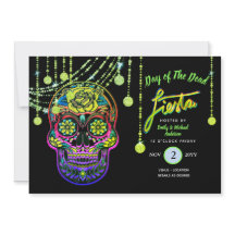 Modern Day of The Dead Fiesta Invites Sugar Skull