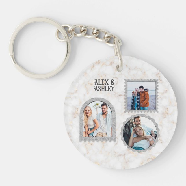 Modern Deco Art Custom Photo Name Design Keychain (Front)