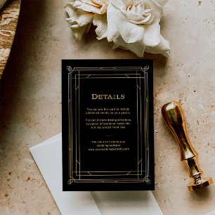 Modern Deco   Black and Gold Wedding Guest Details Enclosure Card