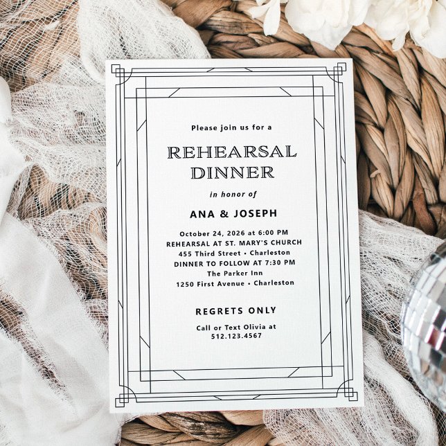 Modern Deco | Black and White Rehearsal Dinner Invitation (Creator Uploaded)