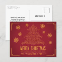 Modern Deco Christmas Tree Snowflakes Orange Red