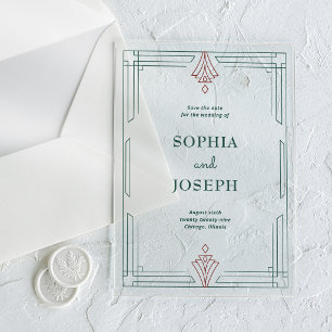 Modern Deco   Christmas Wedding Save the Date Acrylic Invitations